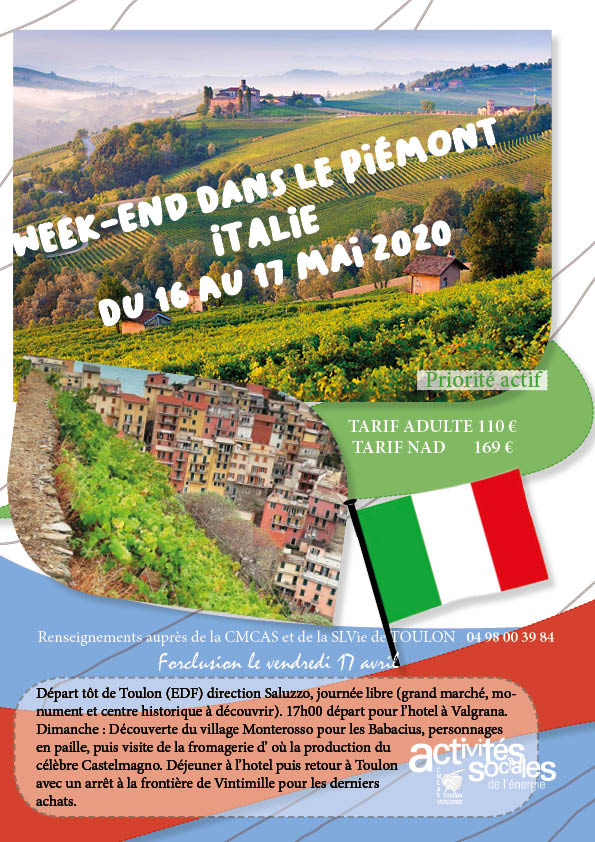 2020 MAI WEEK END LE PIEMONT ITALIE